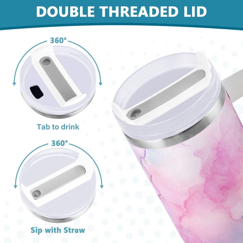 30 oz Insulated Stainless Steel Tumbler Double Wall Stainless Steel Tumbler with 2-Way Drinking Pastel Pink Marble Texture - F7A4
