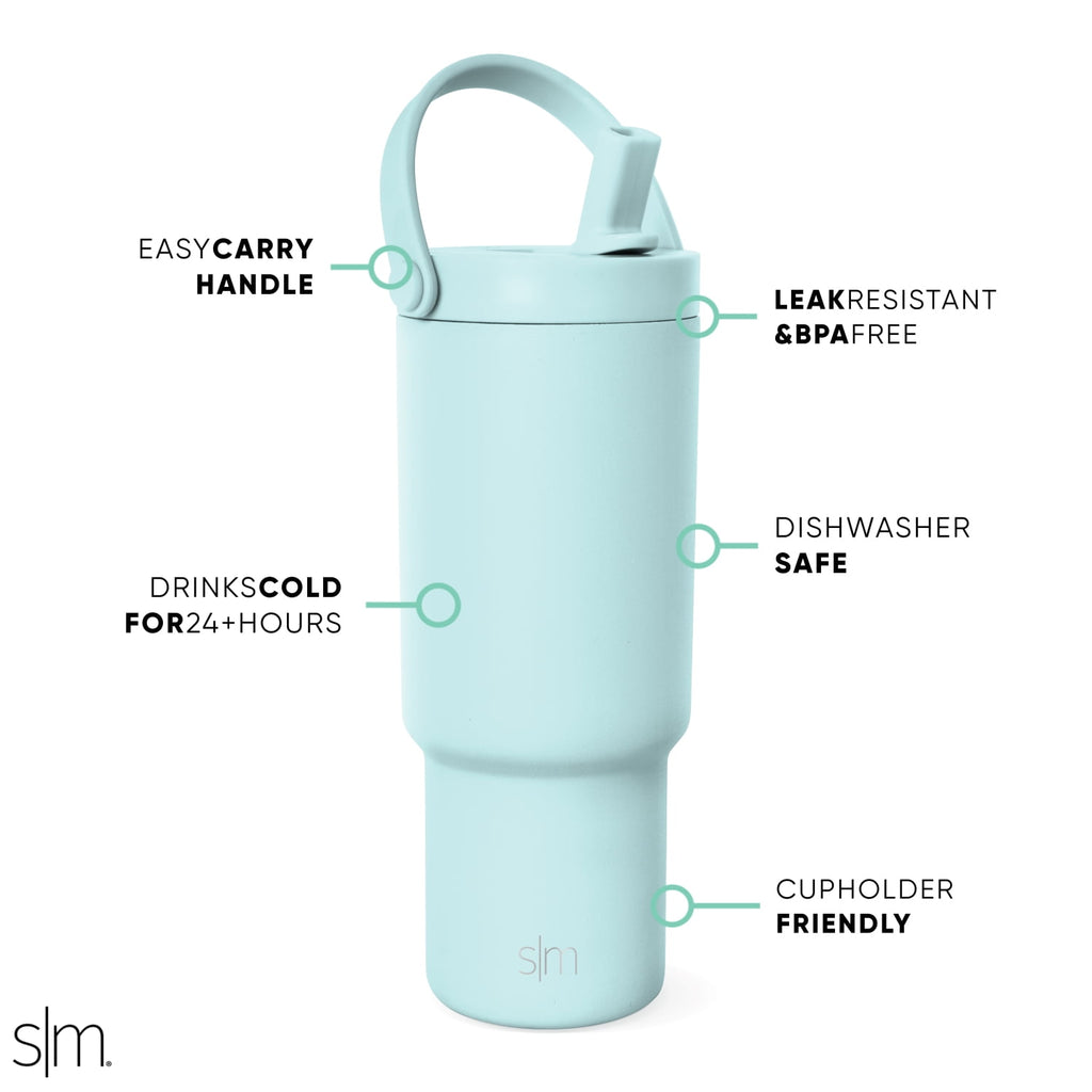 Simple Modern 24 fl oz Insulated Stainless Steel Trek Pivot Tumbler with Straw Lid and Top Handle|Seaside Blue - YYQZ