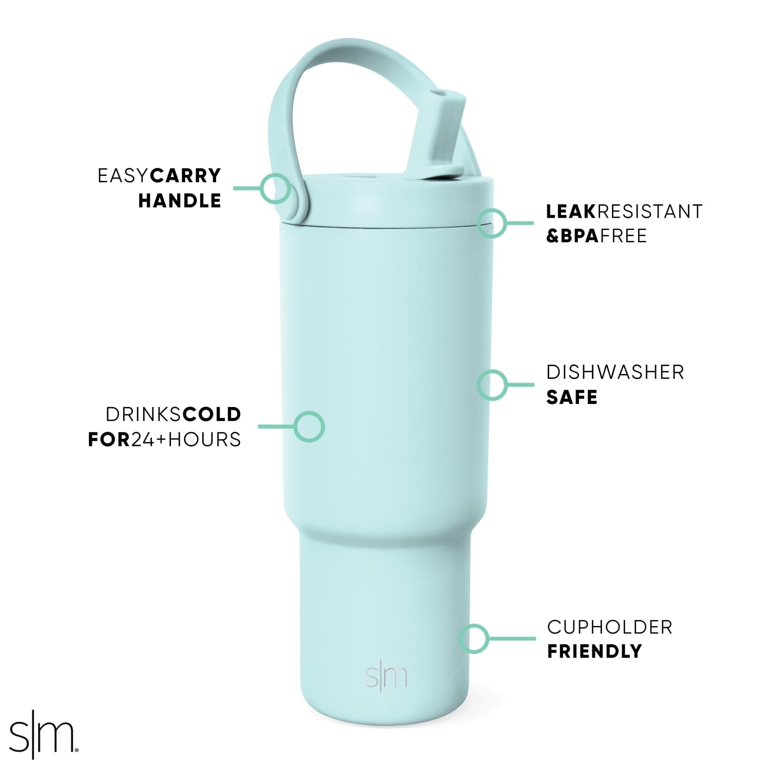 Simple Modern 24 fl oz Insulated Stainless Steel Trek Pivot Tumbler with Straw Lid and Top Handle|Seaside Blue - YYQZ