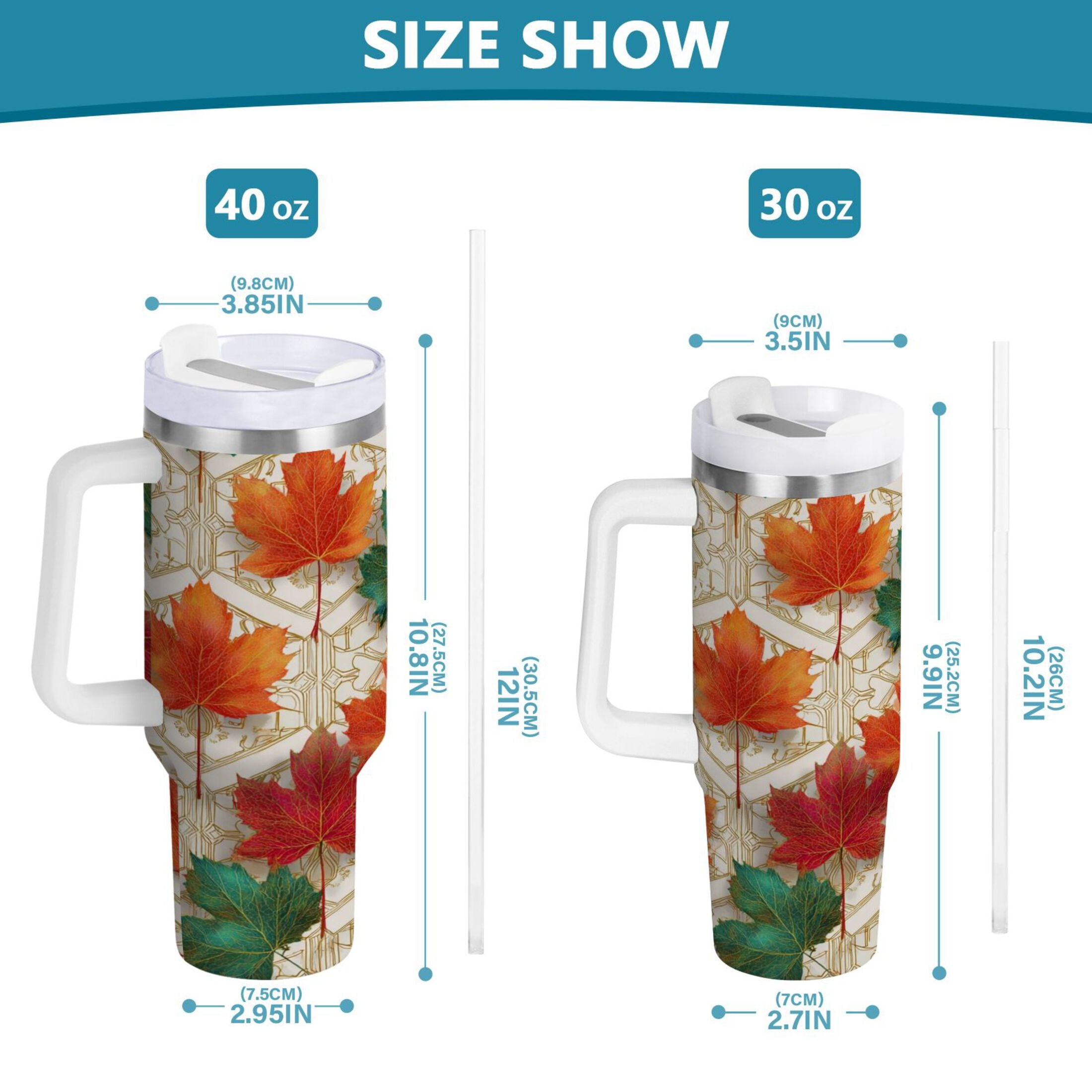 30 oz Insulated Stainless Steel Tumbler Double Wall Stainless Steel Tumbler with 2-Way Drinking Green and Red Maple Leaves - 6B8Z