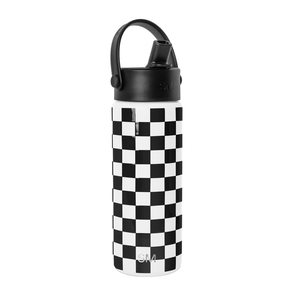 Simple Modern 18 fl oz Insulated Stainless Steel Summit Wide Mouth Water Bottle with Handle and Straw Lid|Black and White Checkmate - FHQ4