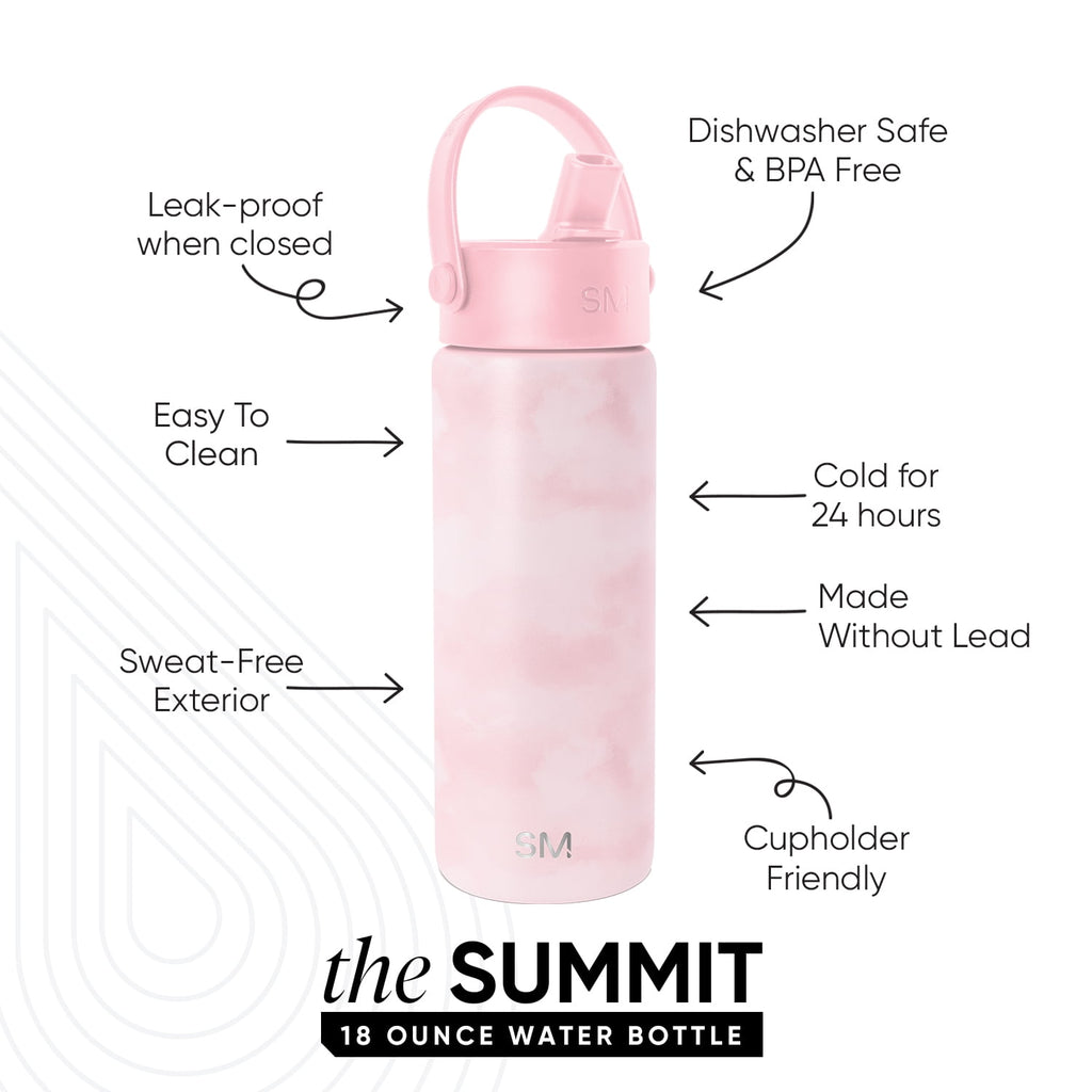 Simple Modern 18 fl oz Insulated Stainless Steel Summit Wide Mouth Water Bottle with Handle and Straw Lid|Black and White Checkmate - FHQ4