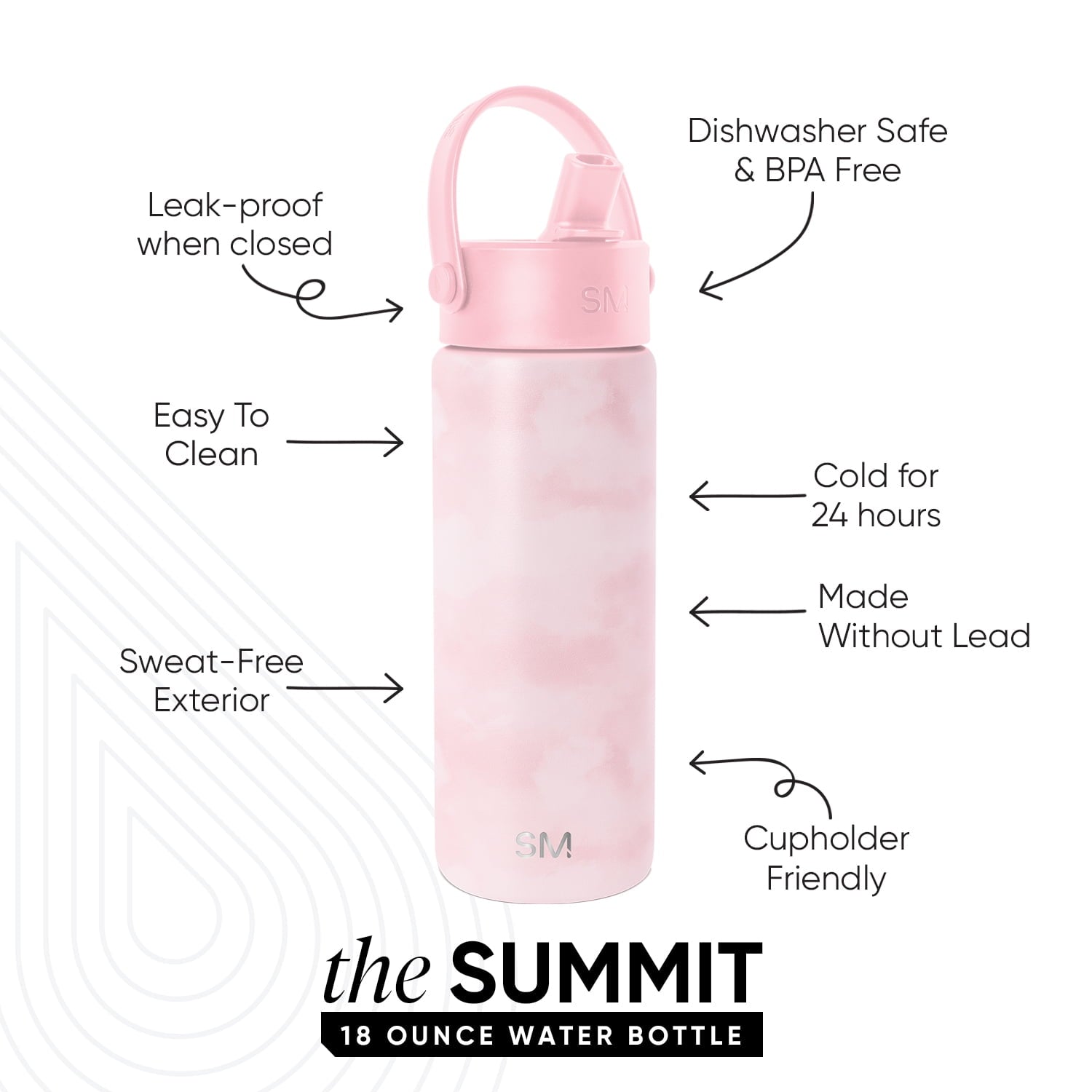 Simple Modern 18 fl oz Insulated Stainless Steel Summit Wide Mouth Water Bottle with Handle and Straw Lid|Black and White Checkmate - FHQ4