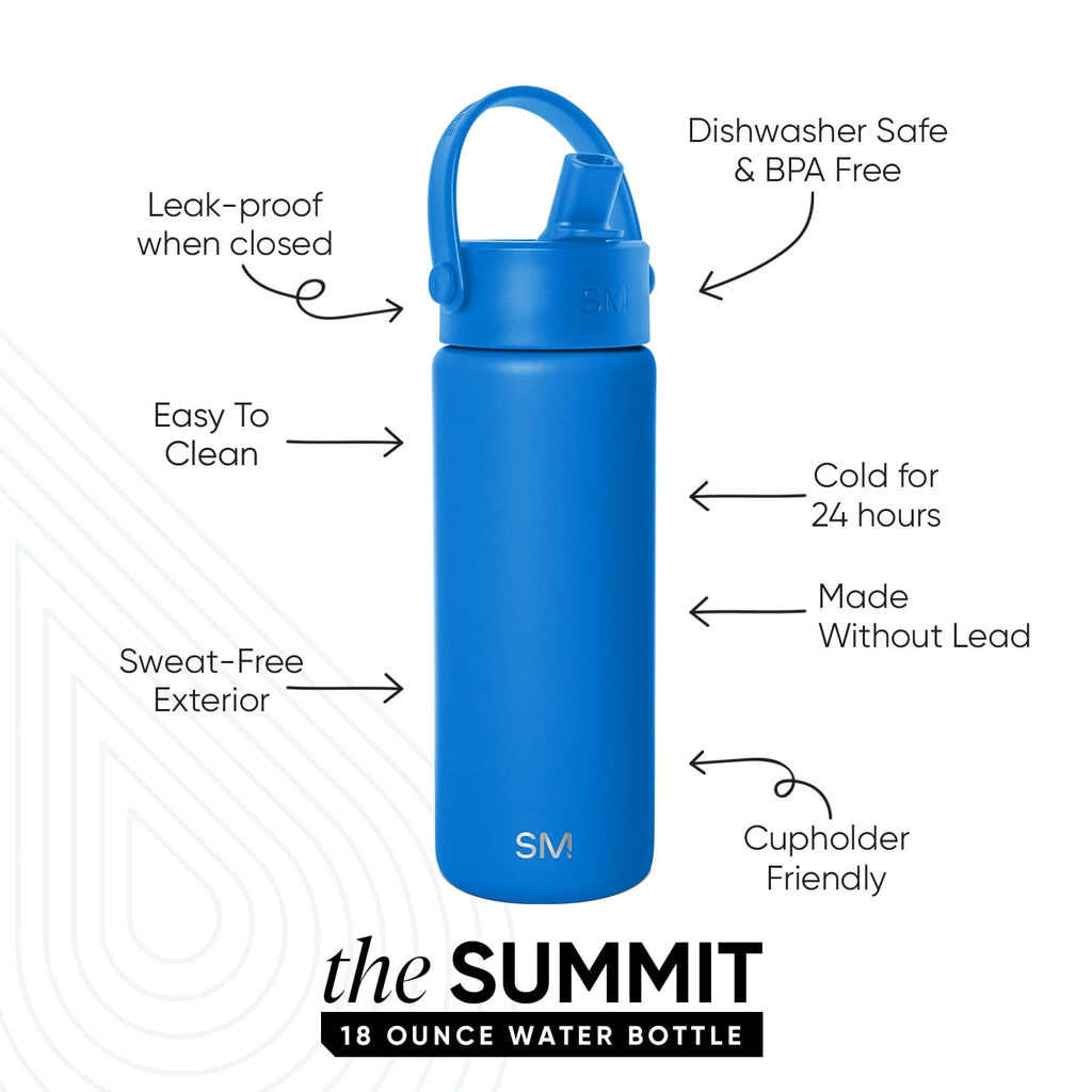 Simple Modern 18 fl oz Insulated Stainless Steel Summit Wide Mouth Water Bottle with Handle and Straw Lid|Black and White Checkmate - FHQ4