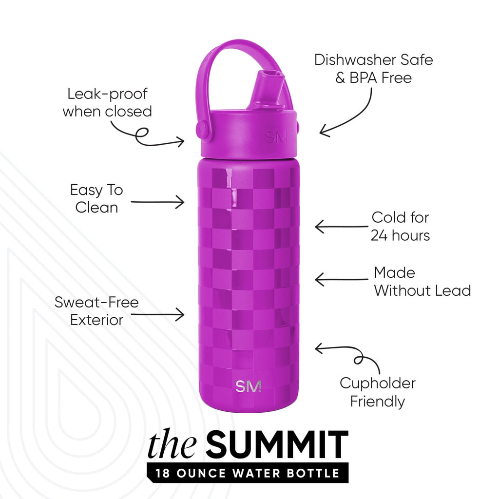 Simple Modern 18 fl oz Insulated Stainless Steel Summit Wide Mouth Water Bottle with Handle and Straw Lid|Black and White Checkmate - FHQ4