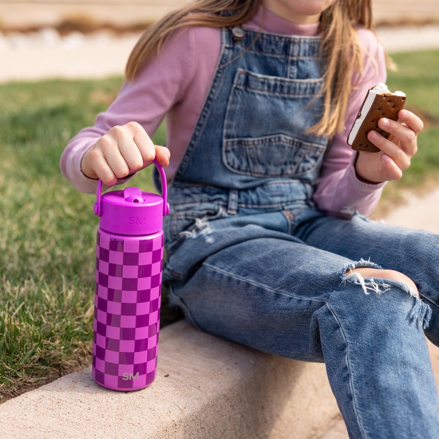 Simple Modern 18 fl oz Insulated Stainless Steel Summit Wide Mouth Water Bottle with Handle and Straw Lid|Black and White Checkmate - FHQ4
