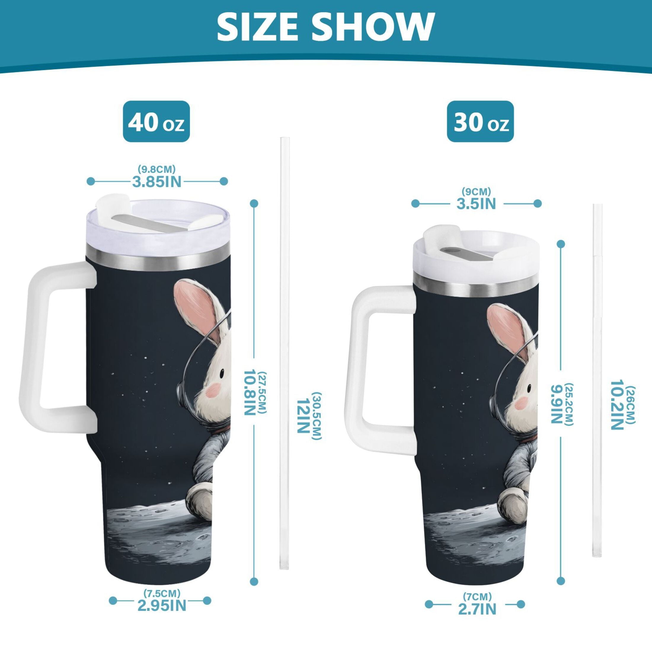 40 oz Insulated Stainless Steel Tumbler Double Wall Stainless Steel Tumbler with 2-Way Drinking Rabbit in A Space - N3QF