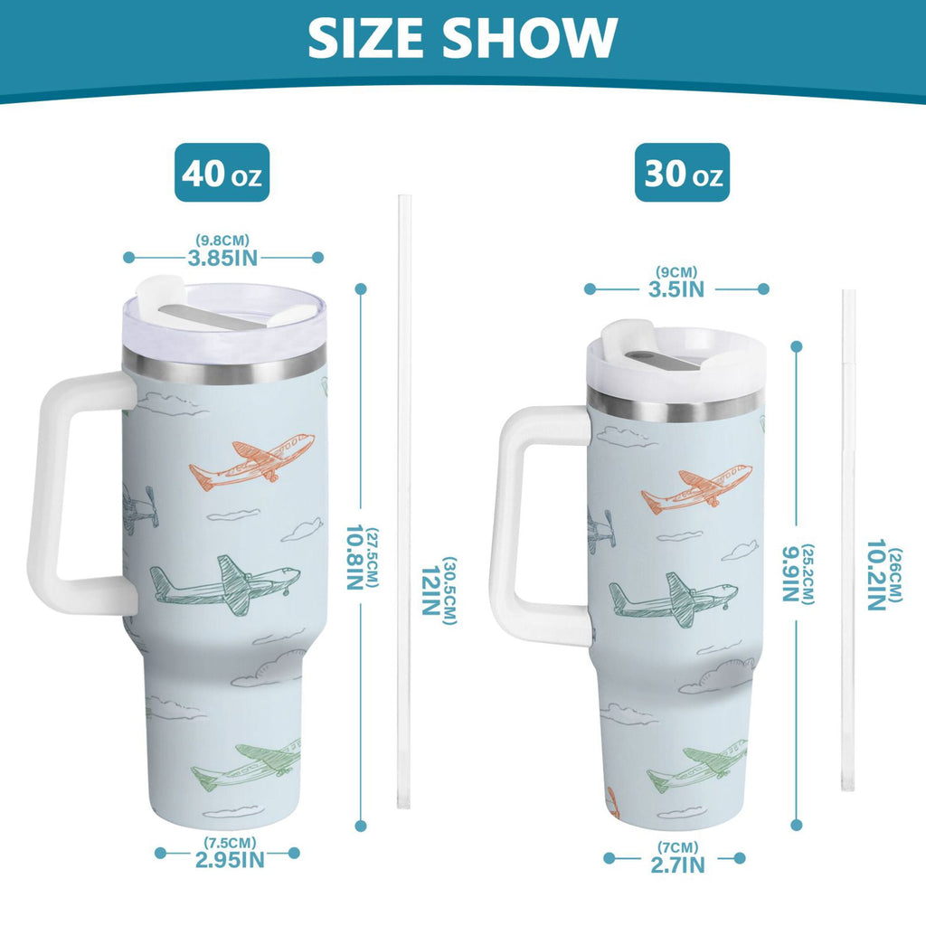 30 oz Insulated Stainless Steel Tumbler Double Wall Stainless Steel Tumbler with 2-Way Drinking Pastel Doodle Airplanes - 2D6W