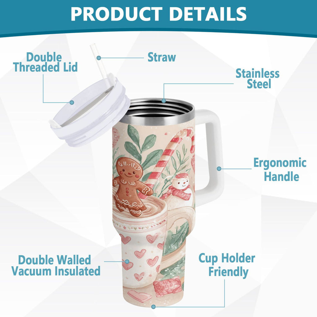 30 oz Insulated Stainless Steel Tumbler Double Wall Stainless Steel Tumbler with 2-Way Drinking Cute Christmas Design - HMBP