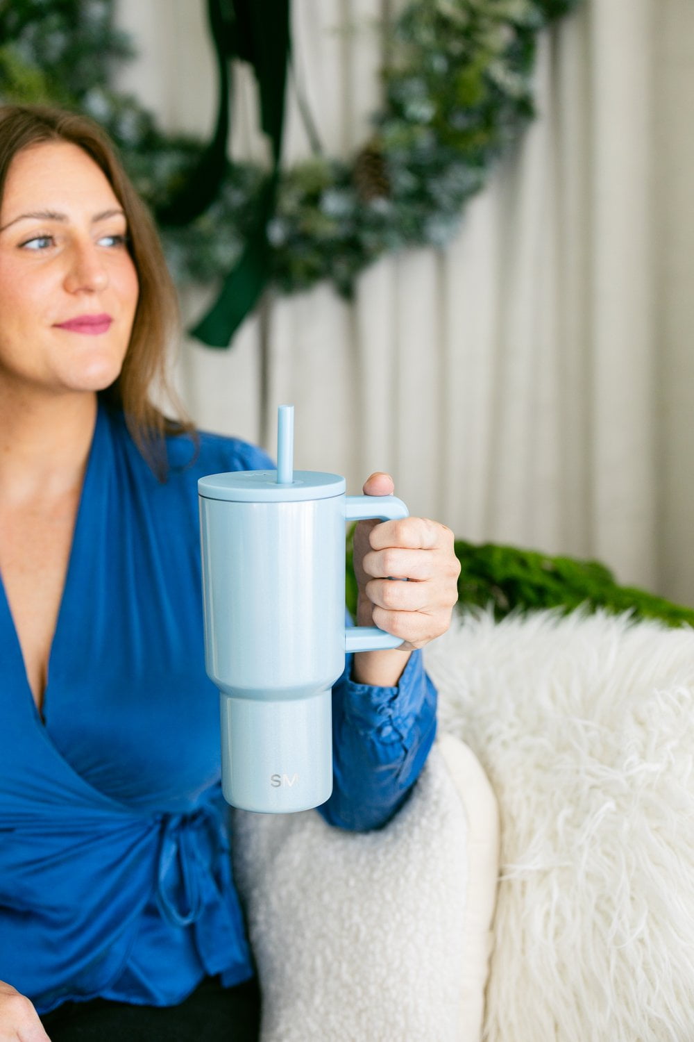 Simple Modern 30 fl oz Insulated Stainless Steel Trek Tumbler with Straw Lid | Seaglass Sage and Cream Checkmate - 2P24
