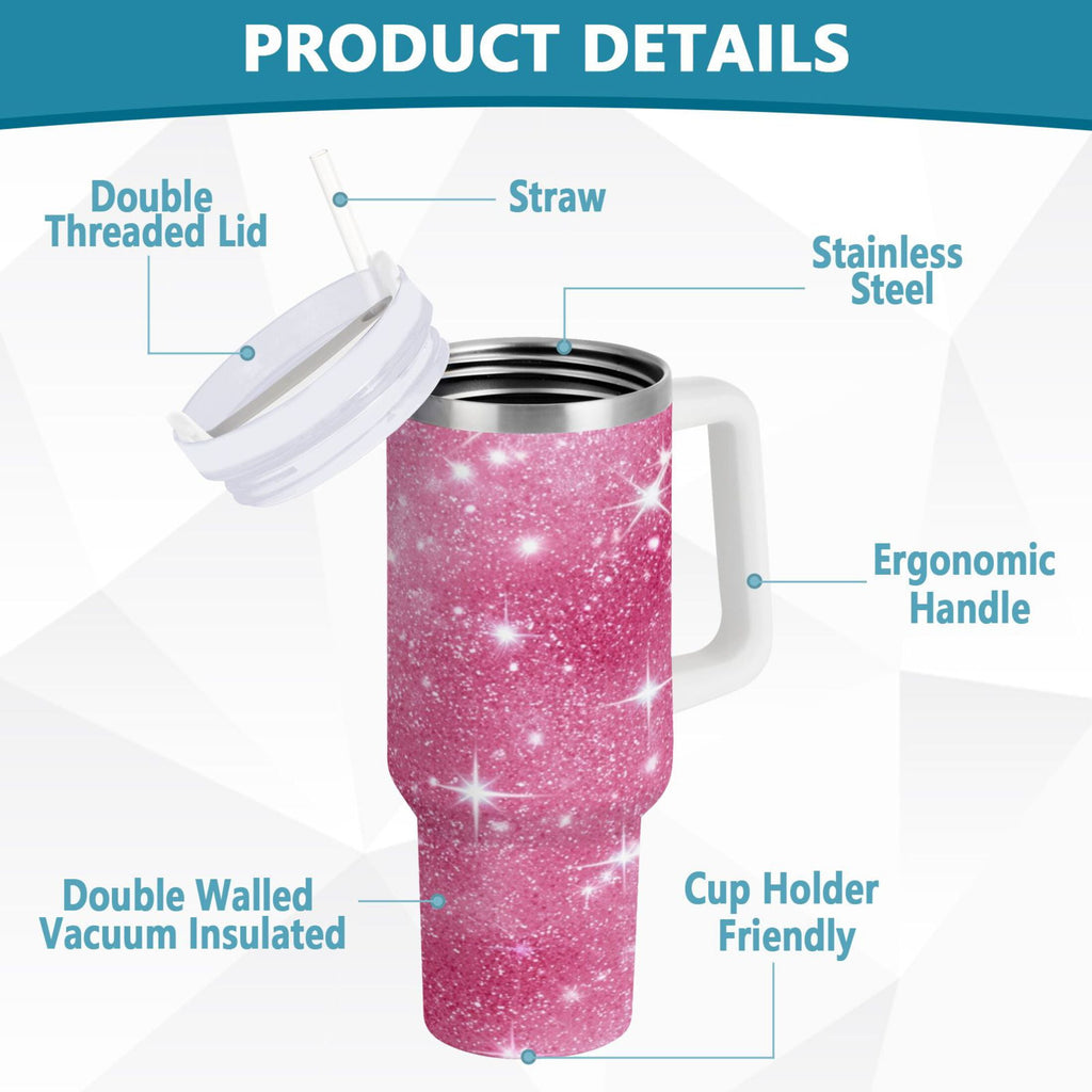 40 oz Insulated Stainless Steel Tumbler Double Wall Stainless Steel Tumbler with 2-Way Drinking Pink Glitter Background - C6RC