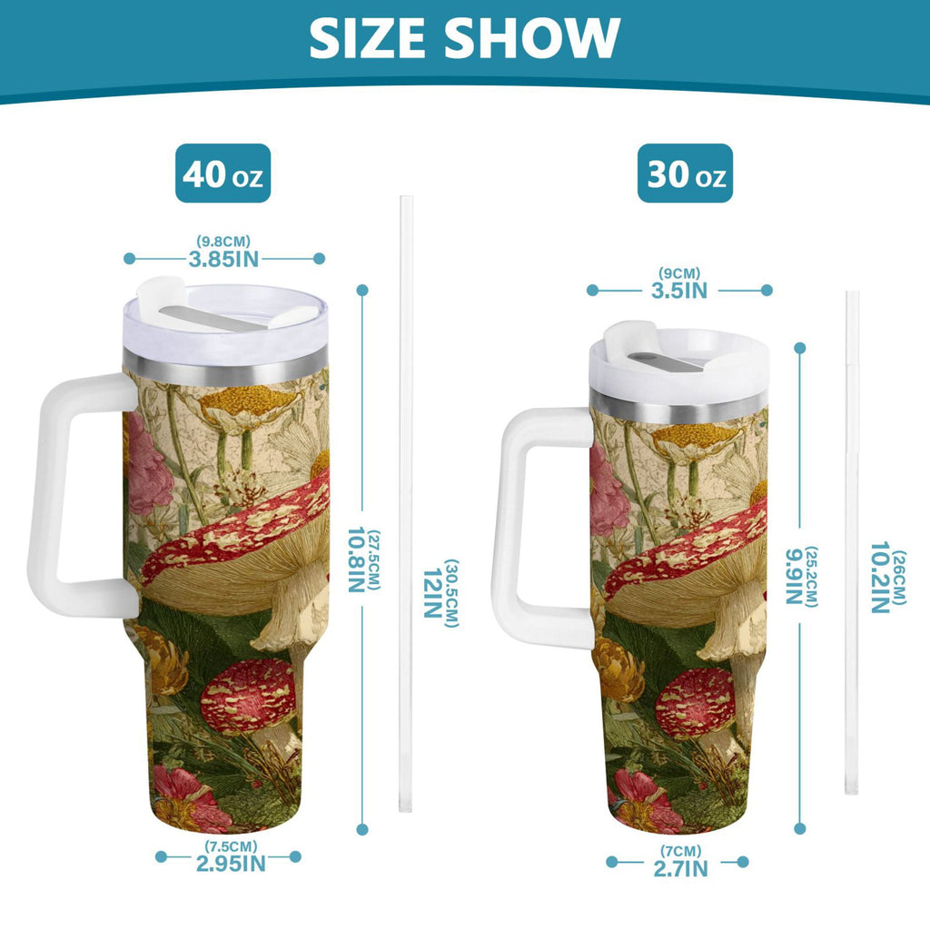 30 oz Insulated Stainless Steel Tumbler Double Wall Stainless Steel Tumbler with 2-Way Drinking Red Mushrooms with Flowers - H5HP