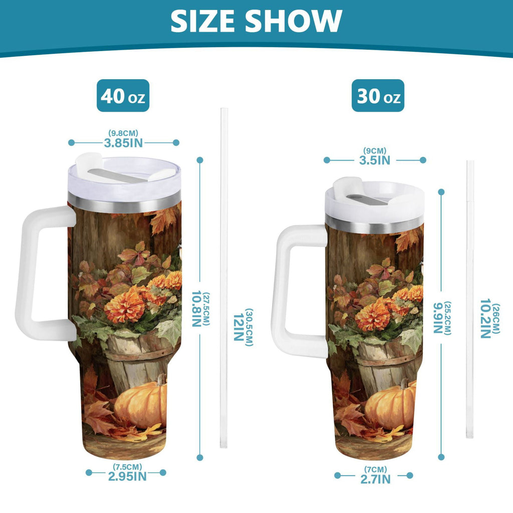 30 oz Insulated Stainless Steel Tumbler Double Wall Stainless Steel Tumbler with 2-Way Drinking Beautiful Fall Scene - J5KD