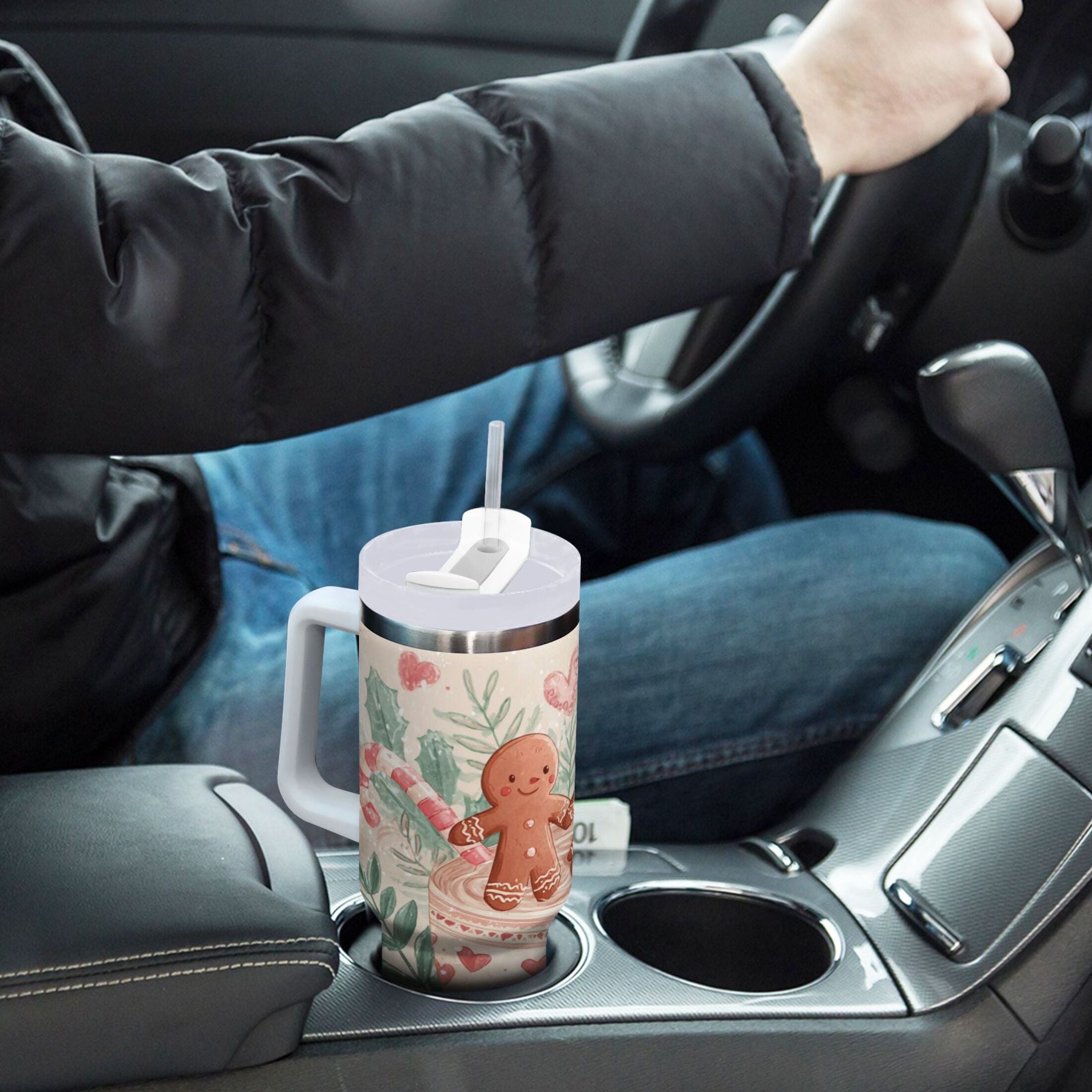 30 oz Insulated Stainless Steel Tumbler Double Wall Stainless Steel Tumbler with 2-Way Drinking Cute Christmas Design - HMBP