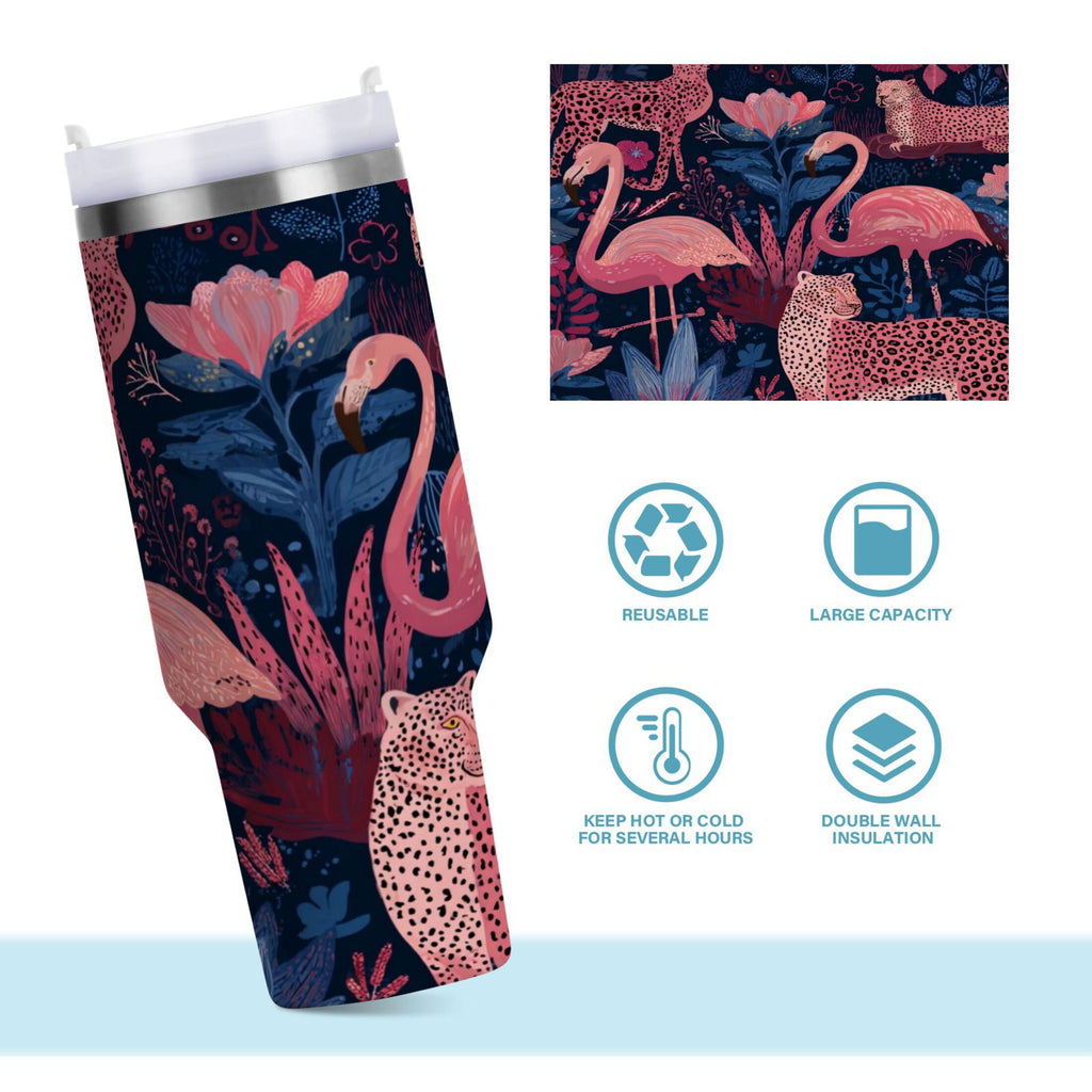 30 oz Insulated Stainless Steel Tumbler Double Wall Stainless Steel Tumbler with 2-Way Drinking Flamingos and Leopard Print - C5CH