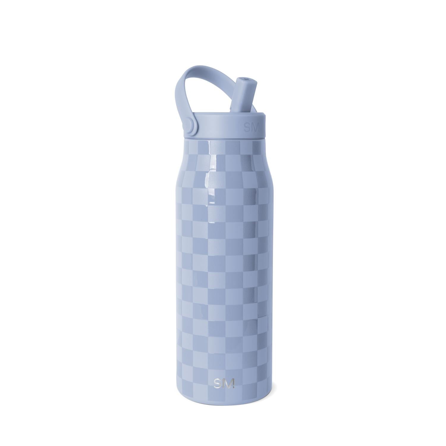 Simple Modern 34 fl oz Insulated Stainless Steel Mesa Wide Mouth Water Bottle with Handle and Push Button Straw Lid | Mystifying Blue Checkmate - RMBT