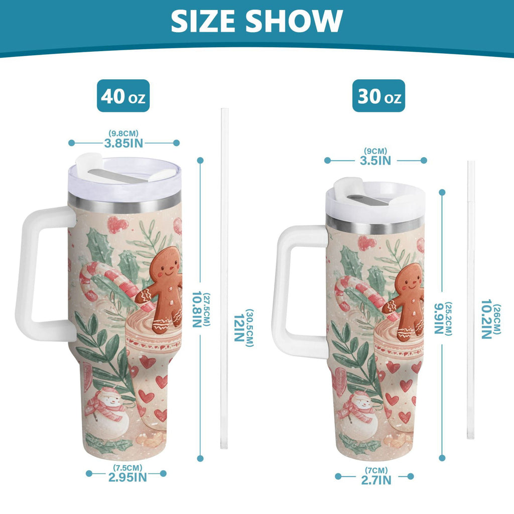 30 oz Insulated Stainless Steel Tumbler Double Wall Stainless Steel Tumbler with 2-Way Drinking Cute Christmas Design - HMBP