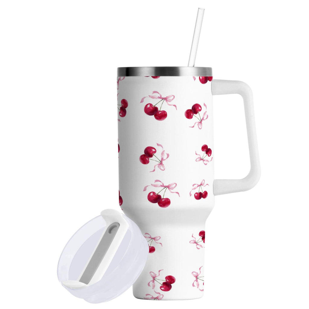 30 oz Insulated Stainless Steel Tumbler Double Wall Stainless Steel Tumbler with 2-Way Drinking Watercolor Cherries Pattern - YEYV