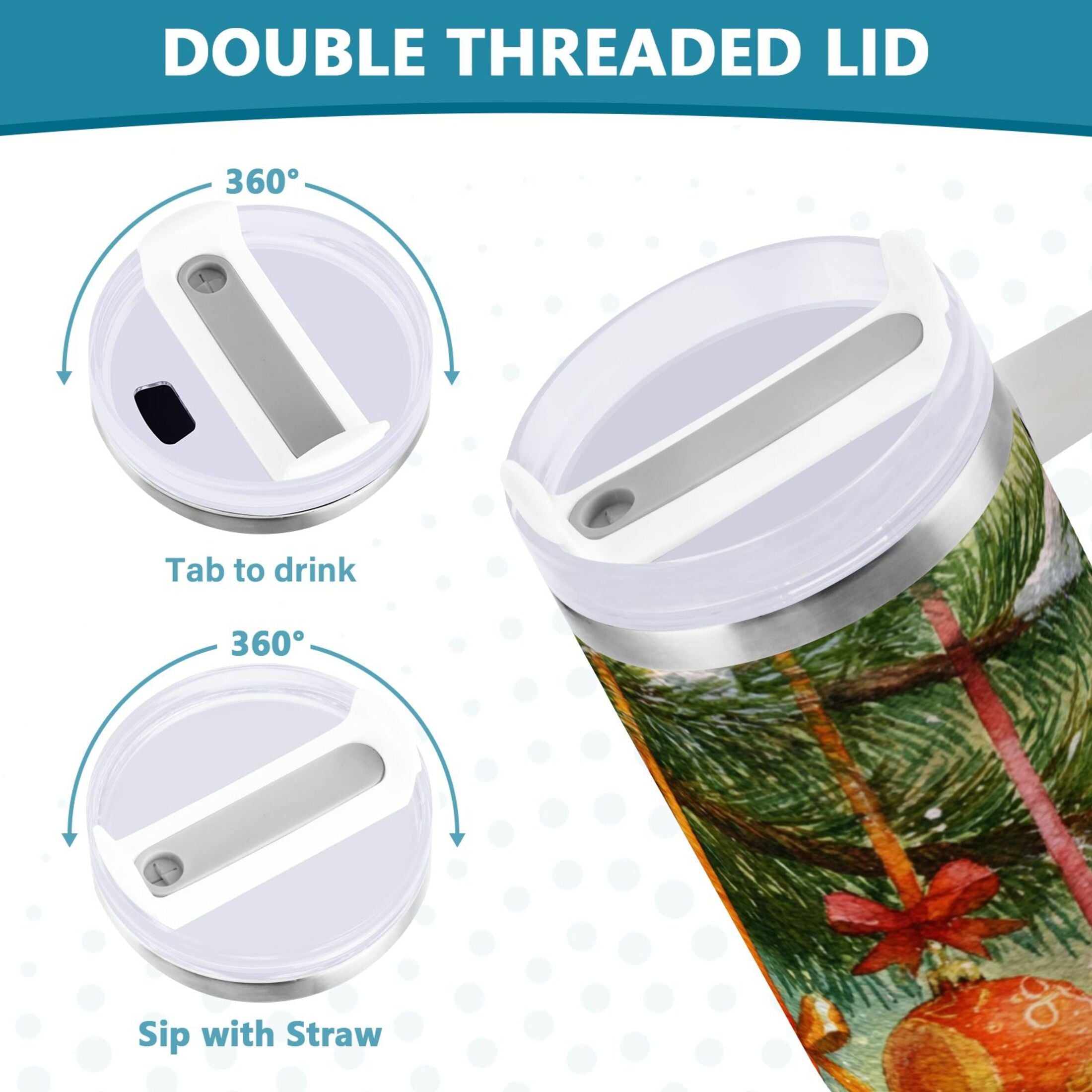 30 oz Insulated Stainless Steel Tumbler Double Wall Stainless Steel Tumbler with 2-Way Drinking Christmas Ornaments Watercolor Painting - 9MZY