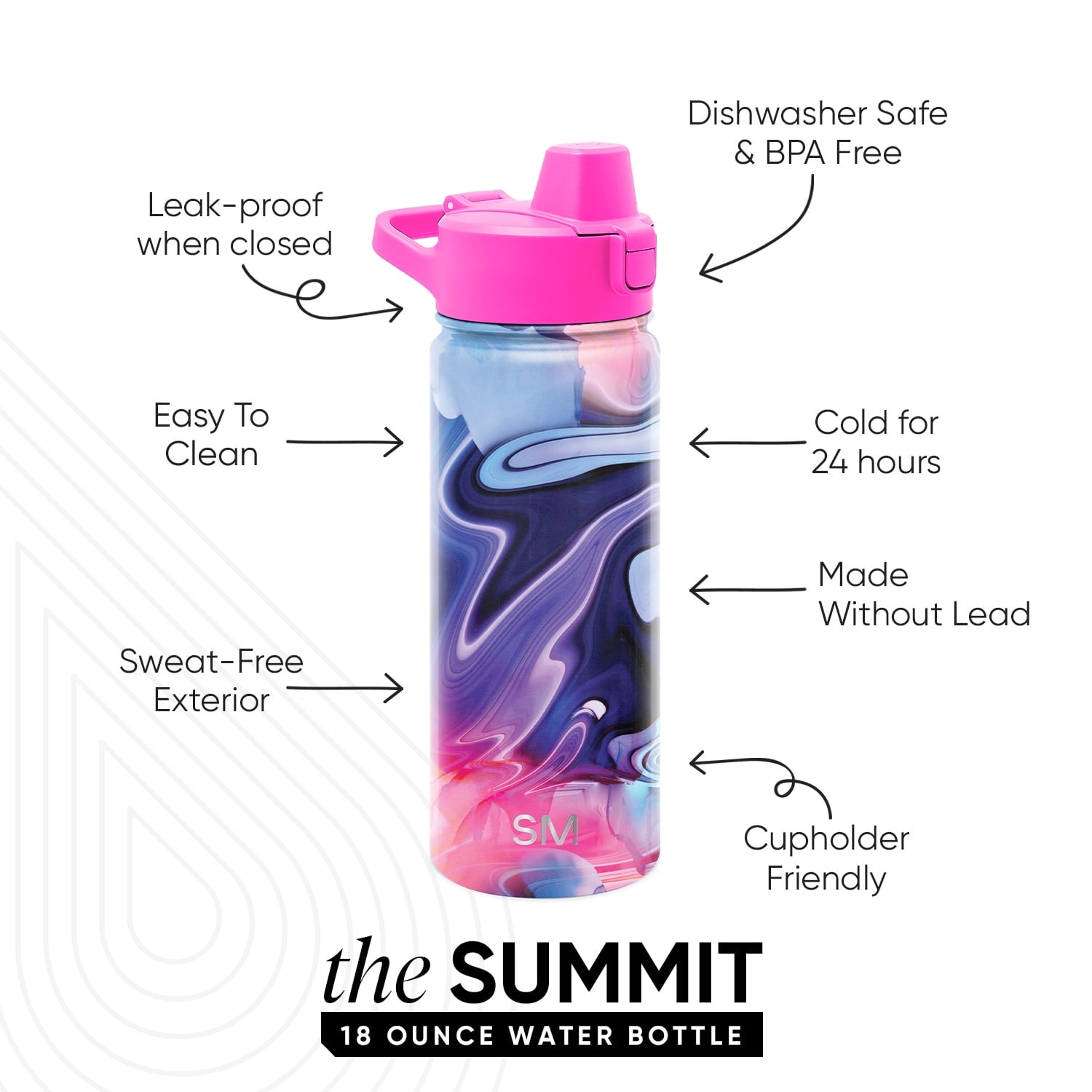 Simple Modern 18 fl oz Insulated Stainless Steel Summit Water Bottle with Covered Silicone Straw Lid | Dreamcicle - XNW9