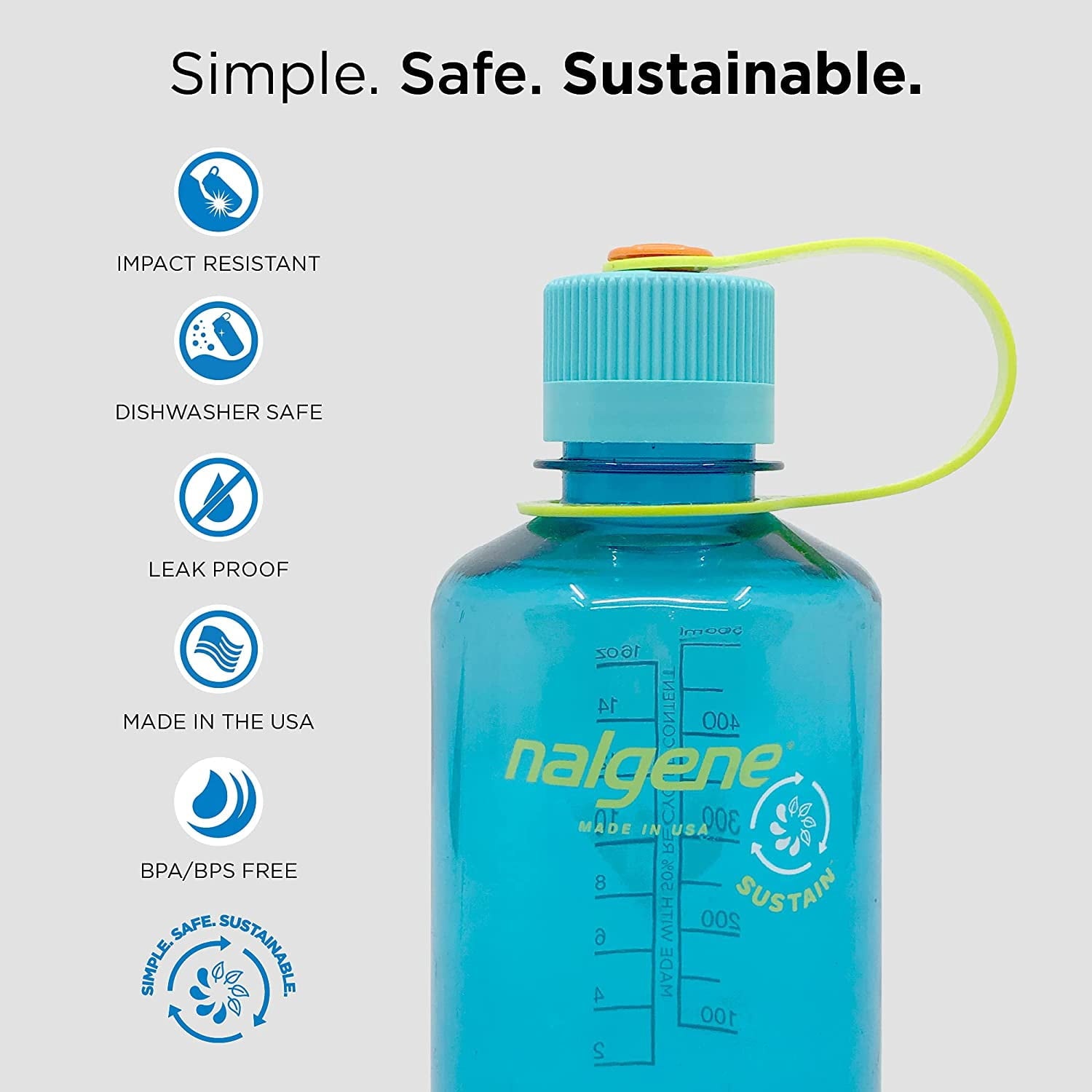 Nalgene Sustain 16 oz. Narrow Mouth Water Bottle - Cornflower Blue - CJ9M