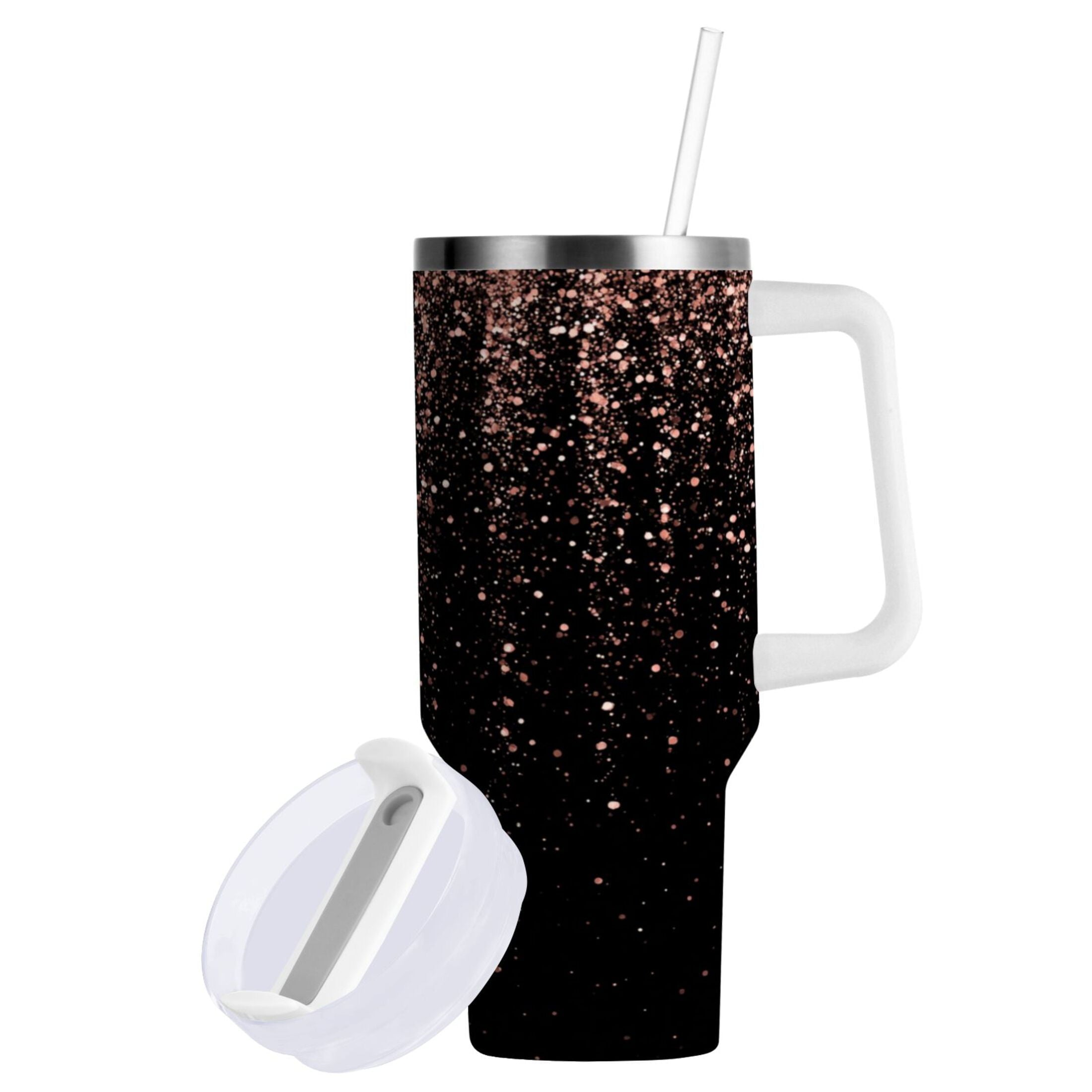 40 oz Insulated Stainless Steel Tumbler Double Wall Stainless Steel Tumbler with 2-Way Drinking Rose Gold Glitter - 8XAA