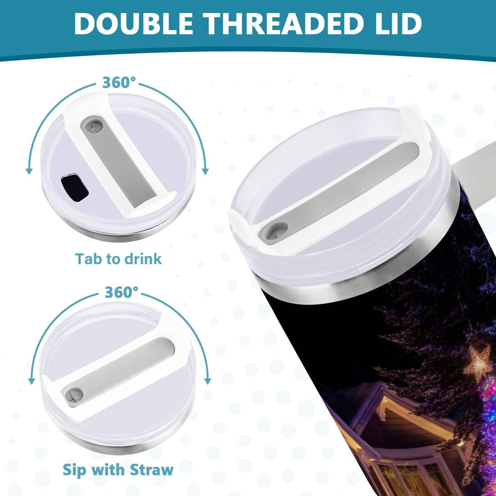 40 oz Insulated Stainless Steel Tumbler Double Wall Stainless Steel Tumbler with 2-Way Drinking Christmas Trees with Lights - AC7Y