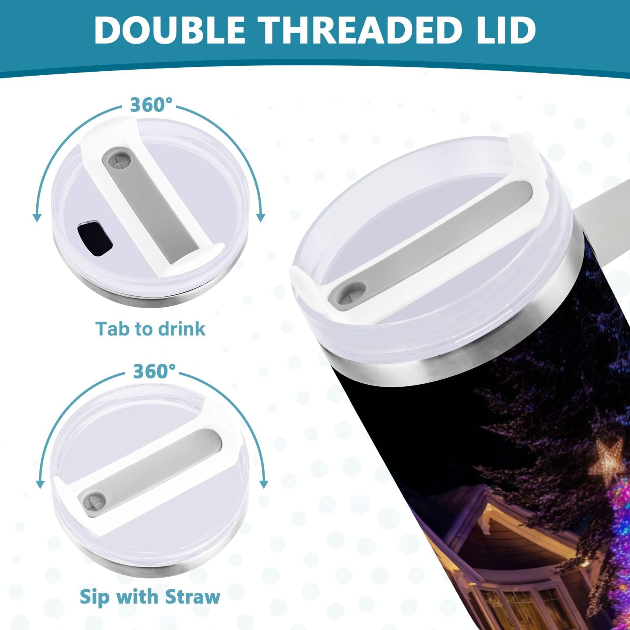 40 oz Insulated Stainless Steel Tumbler Double Wall Stainless Steel Tumbler with 2-Way Drinking Christmas Trees with Lights - AC7Y