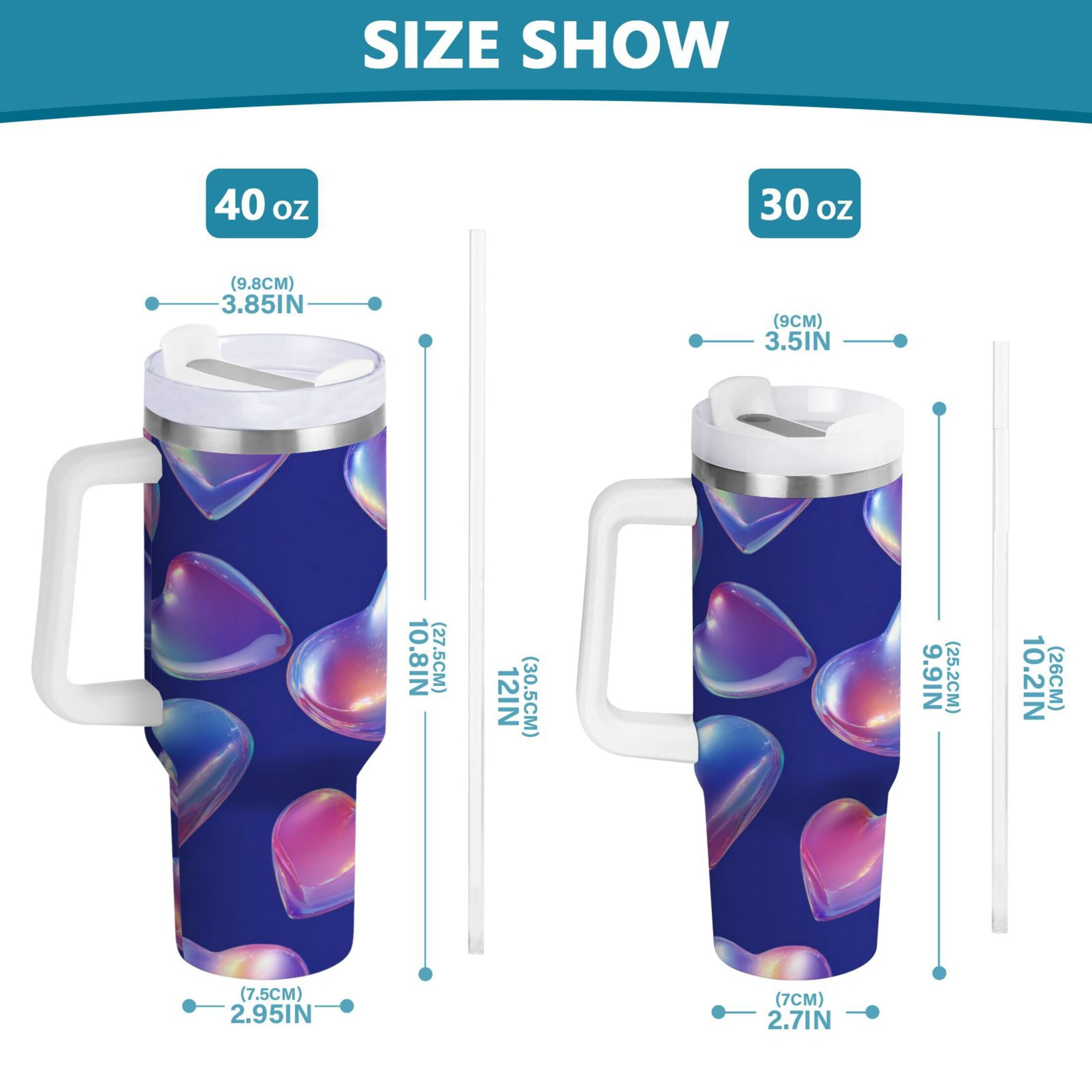 30 oz Insulated Stainless Steel Tumbler Double Wall Stainless Steel Tumbler with 2-Way Drinking Pink-purple Hearts - WMEG