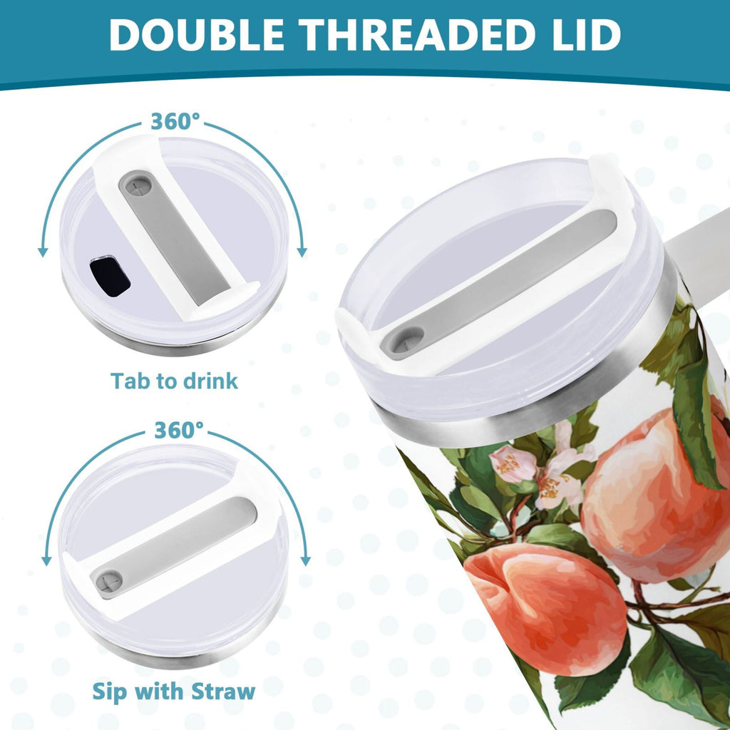30 oz Insulated Stainless Steel Tumbler Double Wall Stainless Steel Tumbler with 2-Way Drinking Peach Fruit Pattern - YDEP
