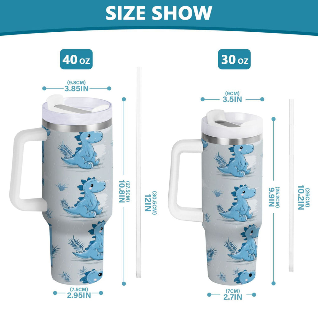 30 oz Insulated Stainless Steel Tumbler Double Wall Stainless Steel Tumbler with 2-Way Drinking Cartoon Blue Dinosaurs - LJEG