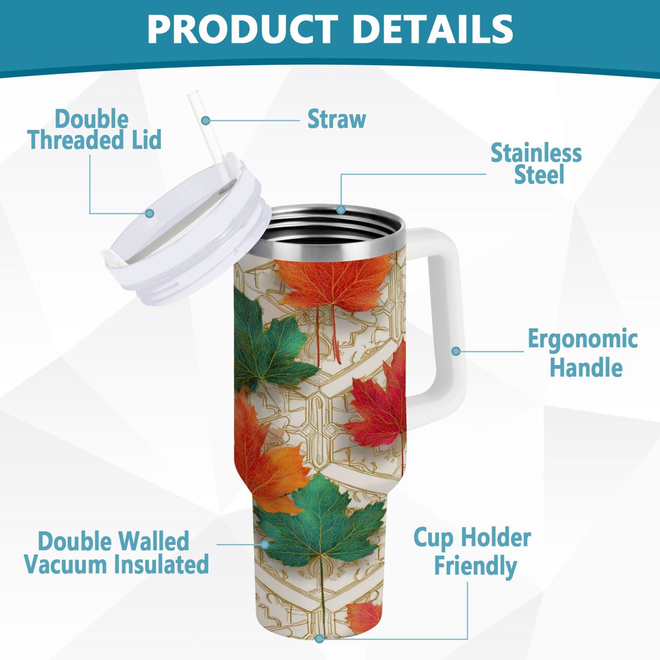 30 oz Insulated Stainless Steel Tumbler Double Wall Stainless Steel Tumbler with 2-Way Drinking Green and Red Maple Leaves - 6B8Z