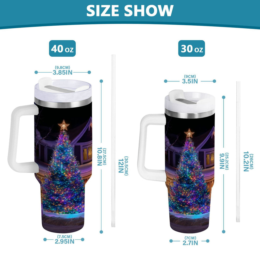 40 oz Insulated Stainless Steel Tumbler Double Wall Stainless Steel Tumbler with 2-Way Drinking Christmas Trees with Lights - AC7Y
