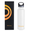 LIFE'S EASY 20 oz. Sports Insulated Water Bottle with Lid. Stainless Steel Vacuum Double Wall Thermo for Modern Hot and Cold Drinks, Simple Metal Hydro Canteen for Travel Men and Women (White) - FET9