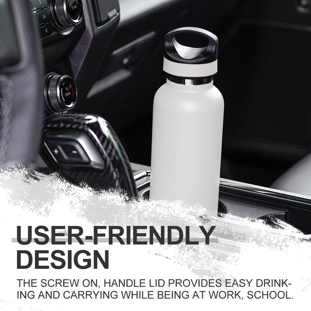 LIFE'S EASY 20 oz. Sports Insulated Water Bottle with Lid. Stainless Steel Vacuum Double Wall Thermo for Modern Hot and Cold Drinks, Simple Metal Hydro Canteen for Travel Men and Women (White) - FET9