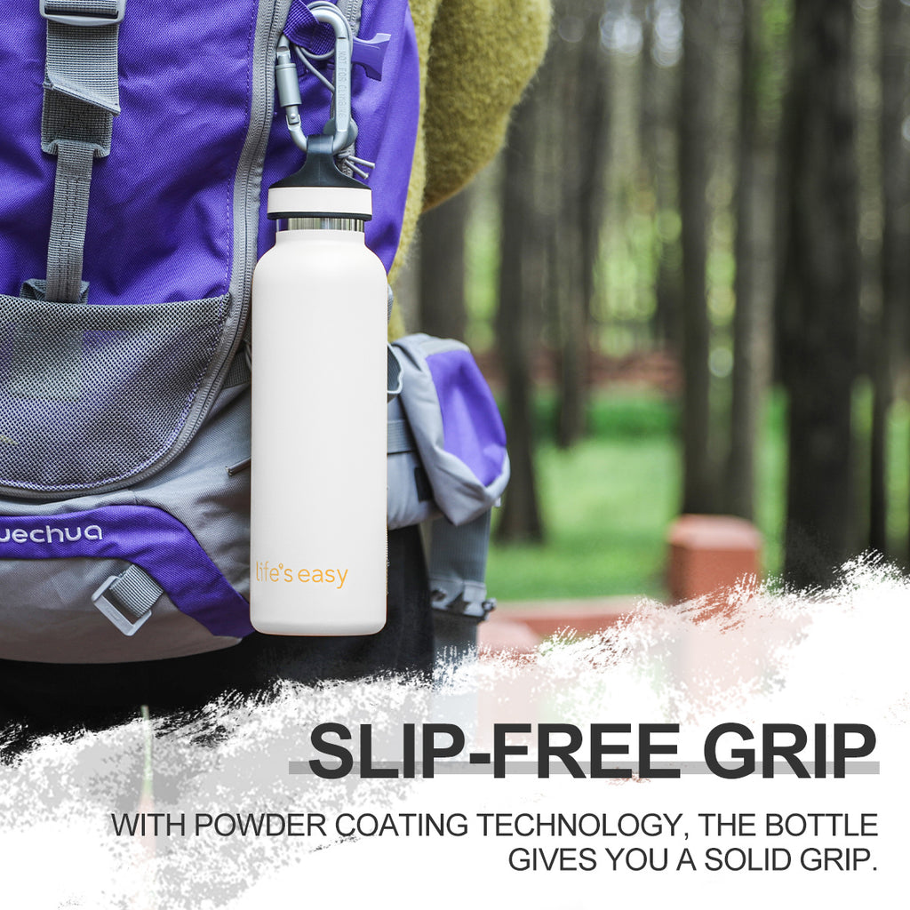 LIFE'S EASY 20 oz. Sports Insulated Water Bottle with Lid. Stainless Steel Vacuum Double Wall Thermo for Modern Hot and Cold Drinks, Simple Metal Hydro Canteen for Travel Men and Women (White) - FET9