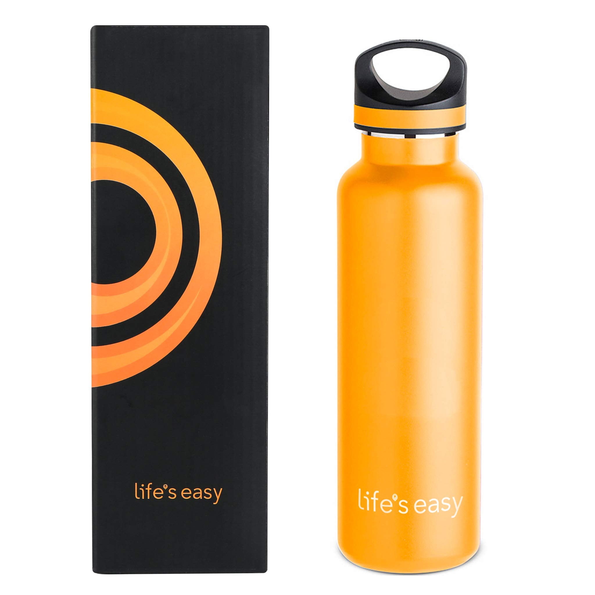 LIFE'S EASY 20 oz. Sports Insulated Water Bottle with Lid. Stainless Steel Vacuum Double Wall Thermo for Modern Hot and Cold Drinks, Simple Metal Hydro Canteen for Travel Men and Women (White) - FET9