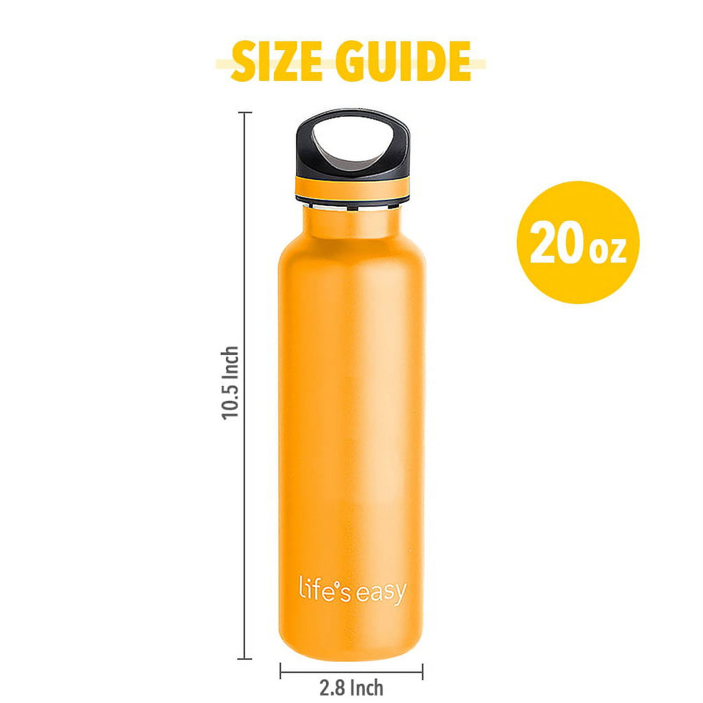 LIFE'S EASY 20 oz. Sports Insulated Water Bottle with Lid. Stainless Steel Vacuum Double Wall Thermo for Modern Hot and Cold Drinks, Simple Metal Hydro Canteen for Travel Men and Women (White) - FET9