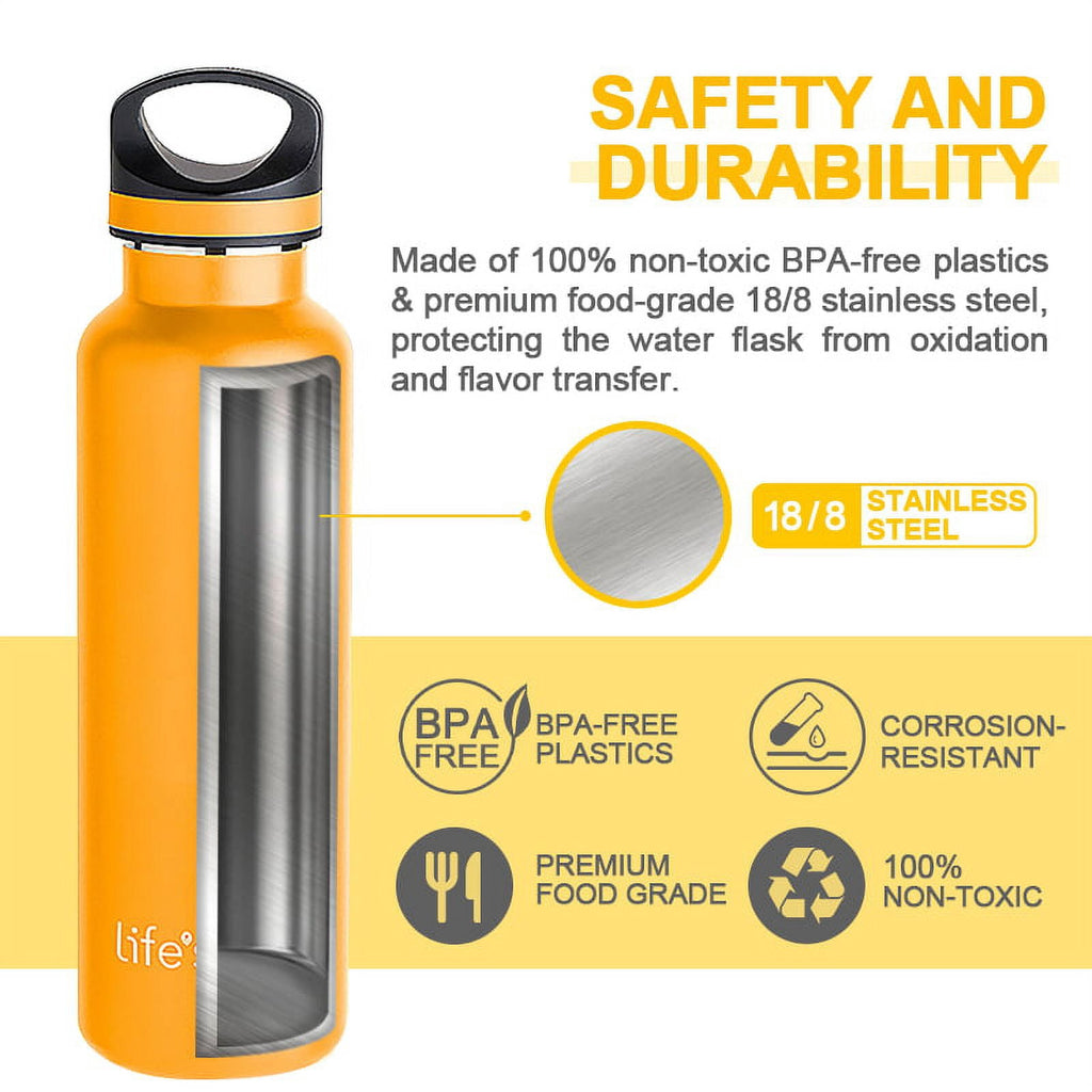 LIFE'S EASY 20 oz. Sports Insulated Water Bottle with Lid. Stainless Steel Vacuum Double Wall Thermo for Modern Hot and Cold Drinks, Simple Metal Hydro Canteen for Travel Men and Women (White) - FET9