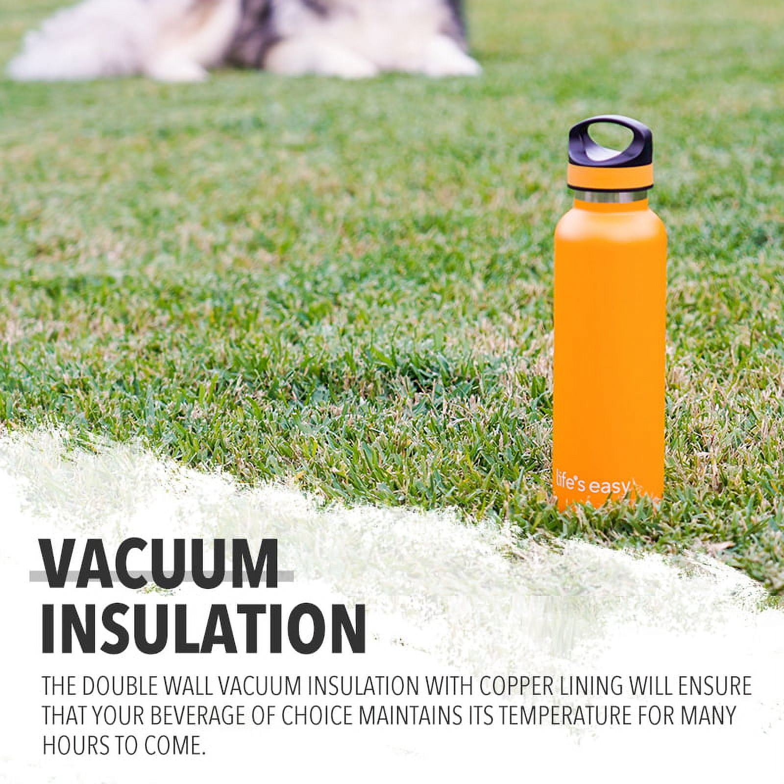 LIFE'S EASY 20 oz. Sports Insulated Water Bottle with Lid. Stainless Steel Vacuum Double Wall Thermo for Modern Hot and Cold Drinks, Simple Metal Hydro Canteen for Travel Men and Women (White) - FET9