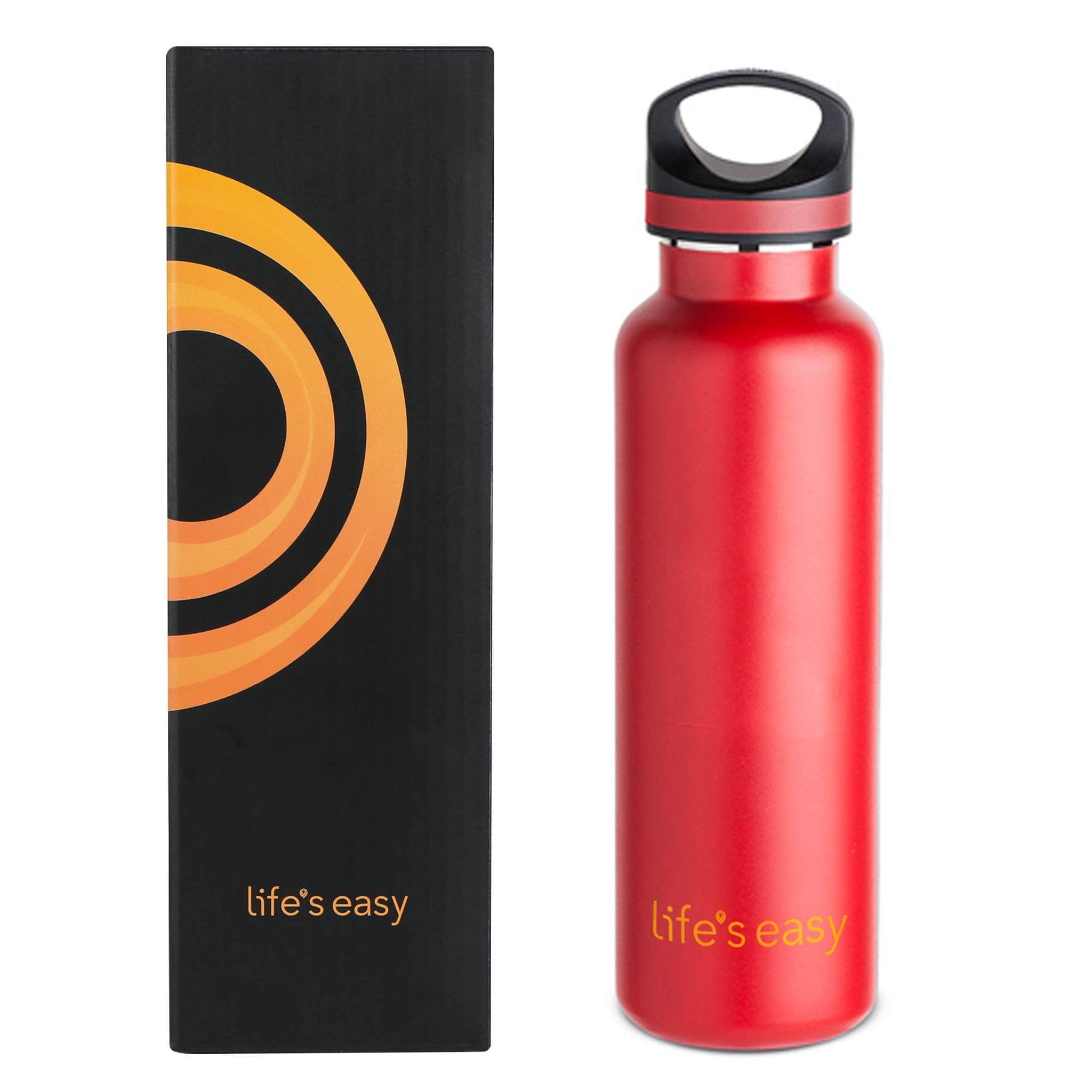 LIFE'S EASY 20 oz. Sports Insulated Water Bottle with Lid. Stainless Steel Vacuum Double Wall Thermo for Modern Hot and Cold Drinks, Simple Metal Hydro Canteen for Travel Men and Women (White) - FET9
