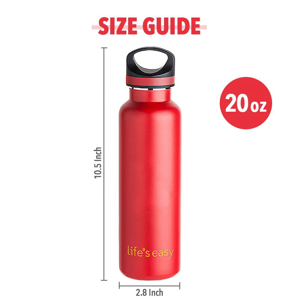LIFE'S EASY 20 oz. Sports Insulated Water Bottle with Lid. Stainless Steel Vacuum Double Wall Thermo for Modern Hot and Cold Drinks, Simple Metal Hydro Canteen for Travel Men and Women (White) - FET9