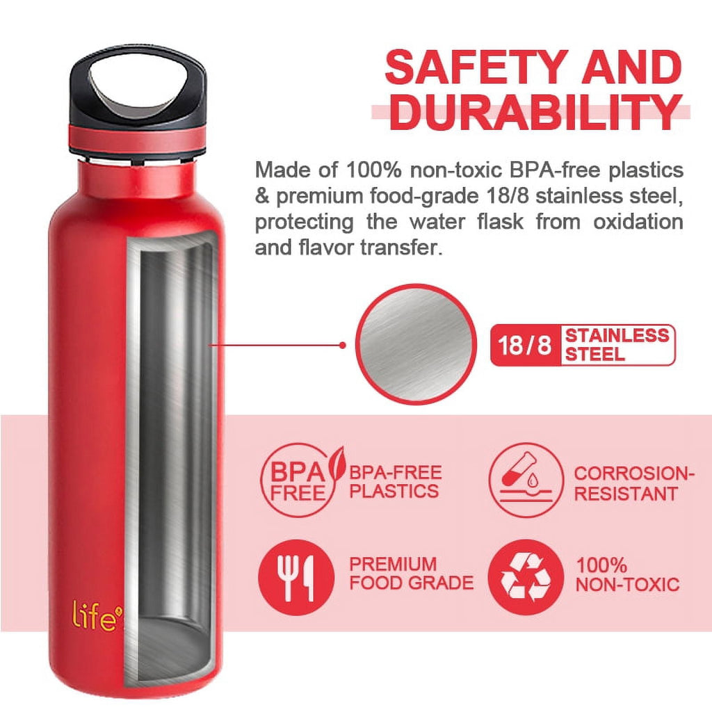 LIFE'S EASY 20 oz. Sports Insulated Water Bottle with Lid. Stainless Steel Vacuum Double Wall Thermo for Modern Hot and Cold Drinks, Simple Metal Hydro Canteen for Travel Men and Women (White) - FET9