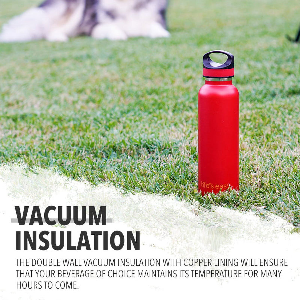 LIFE'S EASY 20 oz. Sports Insulated Water Bottle with Lid. Stainless Steel Vacuum Double Wall Thermo for Modern Hot and Cold Drinks, Simple Metal Hydro Canteen for Travel Men and Women (White) - FET9