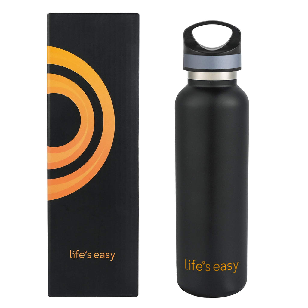 LIFE'S EASY 20 oz. Sports Insulated Water Bottle with Lid. Stainless Steel Vacuum Double Wall Thermo for Modern Hot and Cold Drinks, Simple Metal Hydro Canteen for Travel Men and Women (White) - FET9