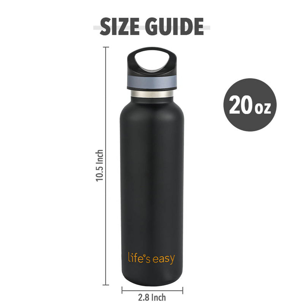 LIFE'S EASY 20 oz. Sports Insulated Water Bottle with Lid. Stainless Steel Vacuum Double Wall Thermo for Modern Hot and Cold Drinks, Simple Metal Hydro Canteen for Travel Men and Women (White) - FET9