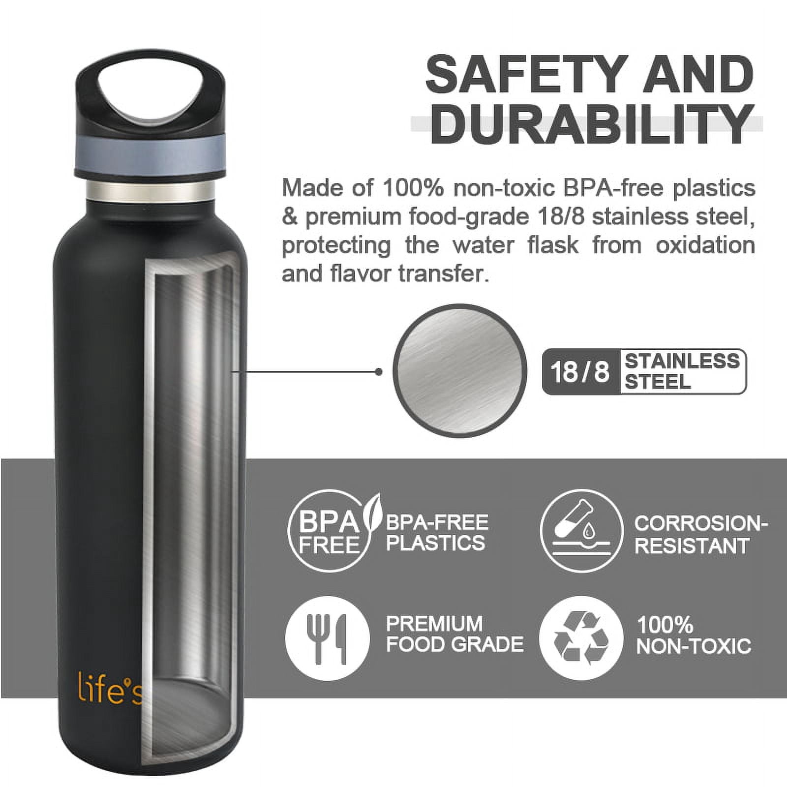 LIFE'S EASY 20 oz. Sports Insulated Water Bottle with Lid. Stainless Steel Vacuum Double Wall Thermo for Modern Hot and Cold Drinks, Simple Metal Hydro Canteen for Travel Men and Women (White) - FET9