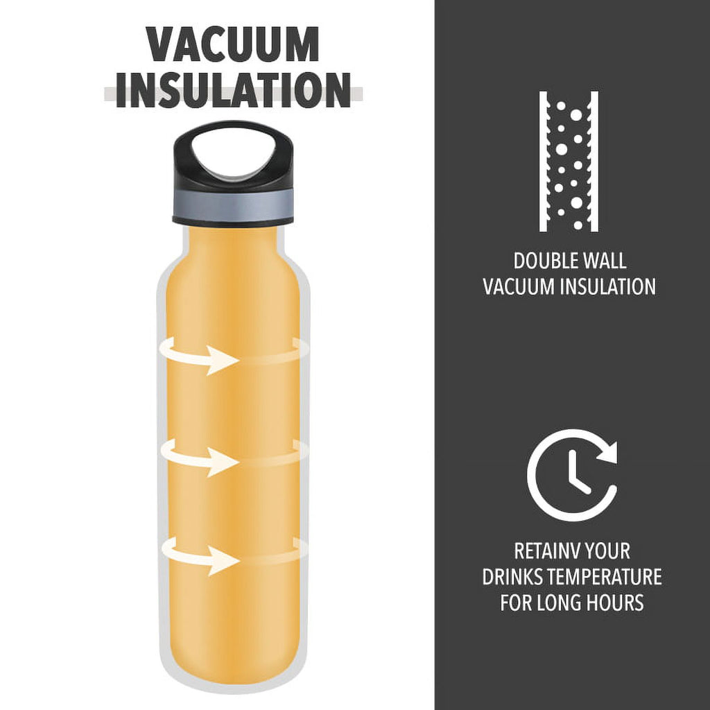 LIFE'S EASY 20 oz. Sports Insulated Water Bottle with Lid. Stainless Steel Vacuum Double Wall Thermo for Modern Hot and Cold Drinks, Simple Metal Hydro Canteen for Travel Men and Women (White) - FET9