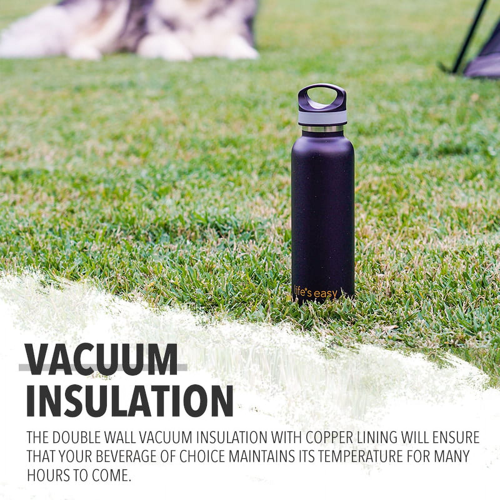 LIFE'S EASY 20 oz. Sports Insulated Water Bottle with Lid. Stainless Steel Vacuum Double Wall Thermo for Modern Hot and Cold Drinks, Simple Metal Hydro Canteen for Travel Men and Women (White) - FET9