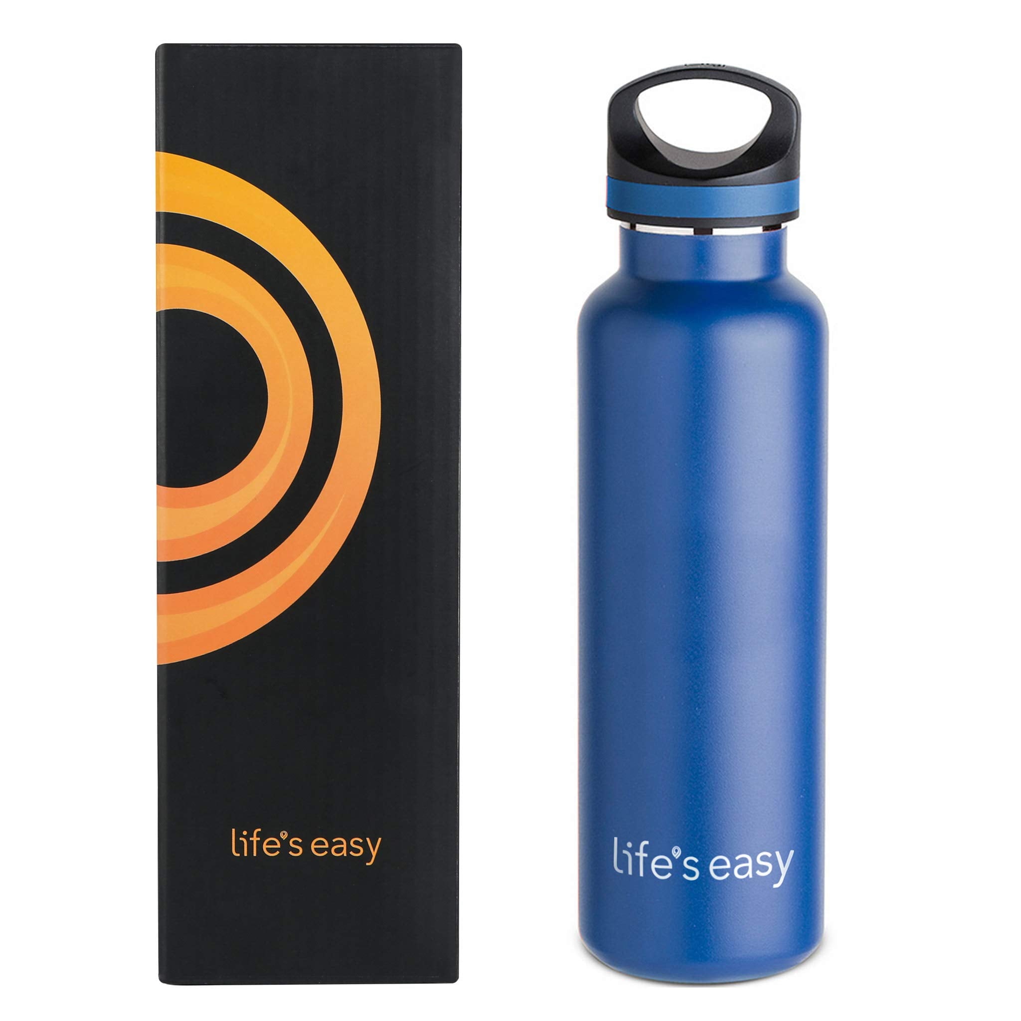 LIFE'S EASY 20 oz. Sports Insulated Water Bottle with Lid. Stainless Steel Vacuum Double Wall Thermo for Modern Hot and Cold Drinks, Simple Metal Hydro Canteen for Travel Men and Women (White) - FET9